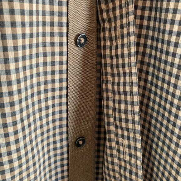 Bugatchi Shaped Fit Cotton Black & Tan Checked Button Down Shirt Size Large - Picture 7 of 10